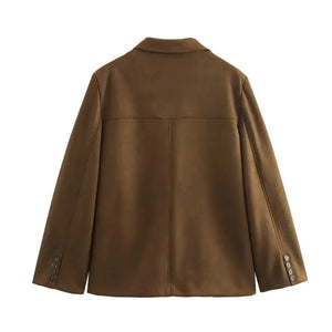 Blazer Feminino Alongado Camurça Marrom