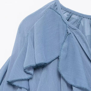 Blusa Boho Manga Longa Chiffon Babado