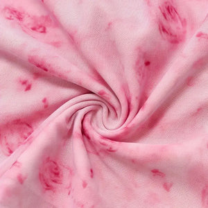 Blusa Cropped Tule Feminino Estampa Rosa Manga Longa