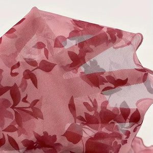 Blusa Cropped Tule Feminino Estampa Rosa Manga Longa