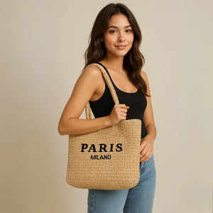 Bolsa de Palha de Praia Feminina Grande Modelo Paris