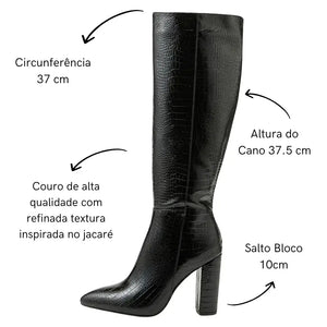 Bota Cano Alto Feminina de Couro Jacaré