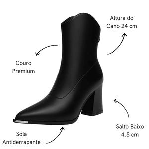 Bota Feminina Cano Curto Preto Couro