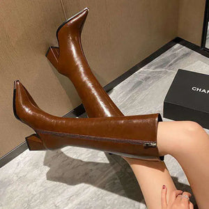 Bota Feminina Cano Longo Couro Salto Alto