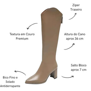 Bota Feminina Cano Longo Salto Grosso Bege