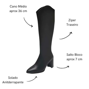 Bota Feminina Cano Longo Salto Grosso Preto