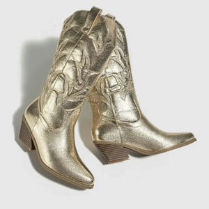Bota Feminina Texana Dourado Metálico Western