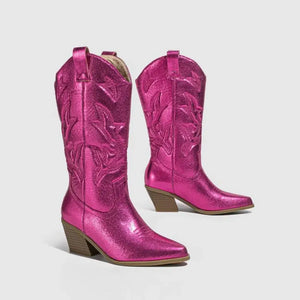 Bota Feminina Texana Pink Metálico Western