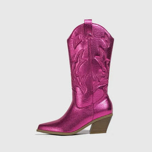Bota Feminina Texana Pink Metálico Western