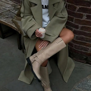 Casaco Longo Feminino Lã Batida