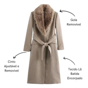 Casaco Longo Feminino Lã Batida Bege