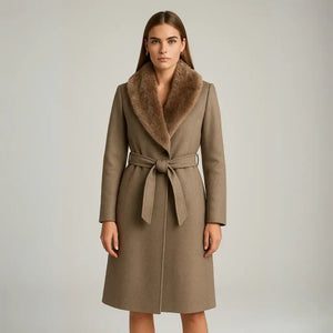 Casaco Longo Feminino Lã Batida Bege