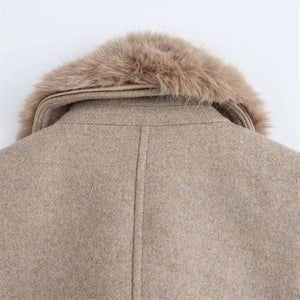 Casaco Longo Feminino Lã Batida Bege
