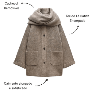Casaco de Lã Feminino com Cachecol