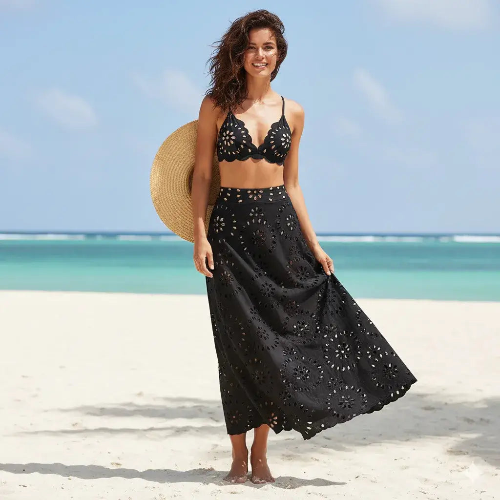 Conjunto Biquíni Hot Pants Saída de Praia Saia Longa