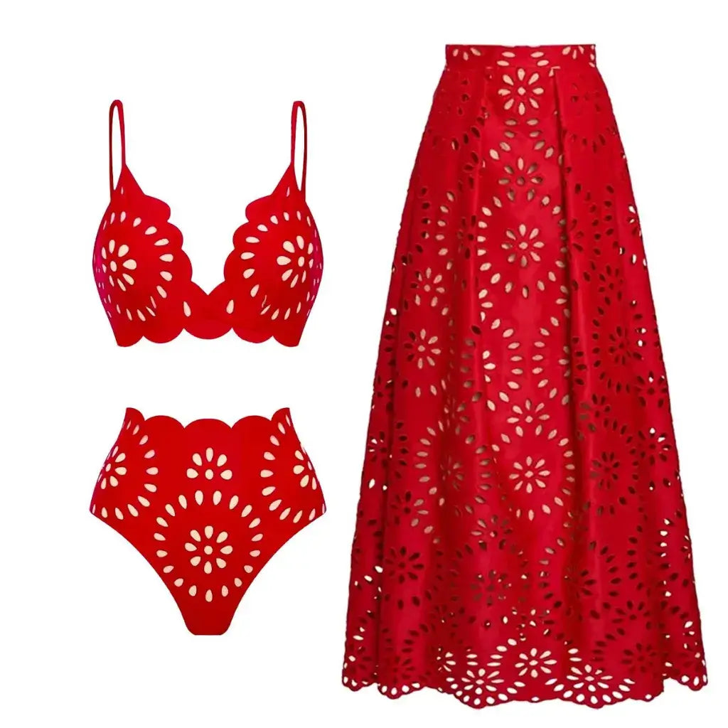 Conjunto Biquíni Hot Pants Saída de Praia Saia Longa