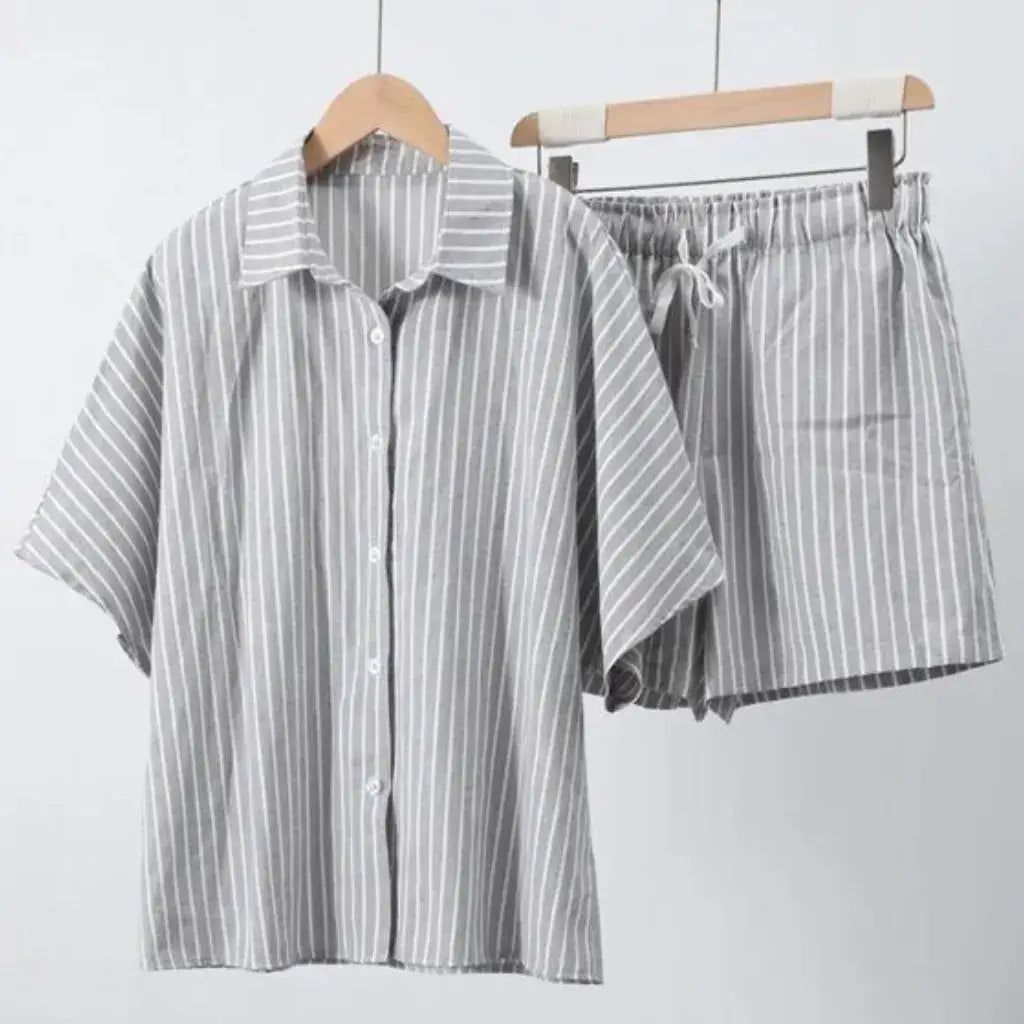 Conjunto Camisa e Shorts Feminino Listrado