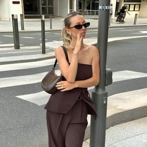 Conjunto Feminino Alfaiataria Marrom Modelo Mariane