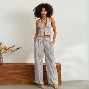 Conjunto Feminino Pantalona com Top Cropped Elegante