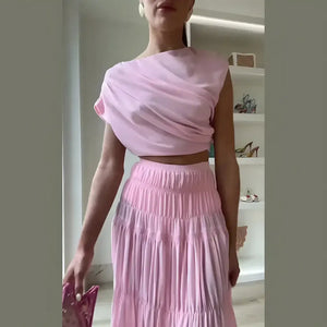 Conjunto Feminino Rosa Saia Longa e Blusa Cropped