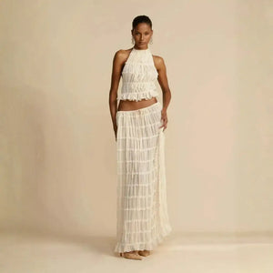 Conjunto Cropped e Saia Longa