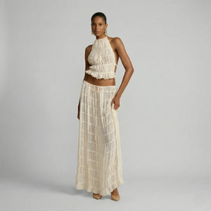 Conjunto Halter Plissado Off White Boho Chic