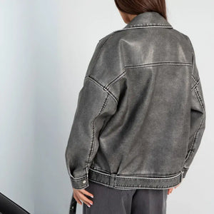 Jaqueta Oversized de Couro Feminina