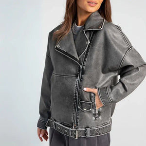 Jaqueta Oversized de Couro Feminina