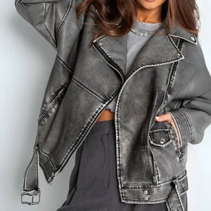 Jaqueta Oversized de Couro Feminina