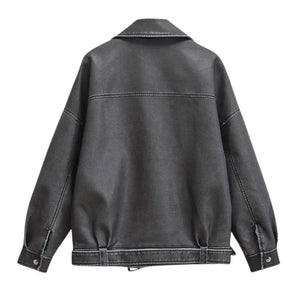 Jaqueta Oversized de Couro Feminina