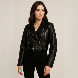 Jaqueta de Couro Feminina Preta Modelo Raven