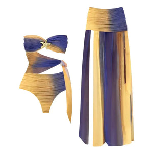 Maiô Feminino com Saída de Praia Longa Degradê e Recorte Lateral