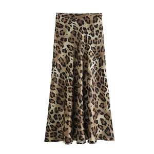 Saia Longa Feminina Animal Print Estampa Onça Cetim