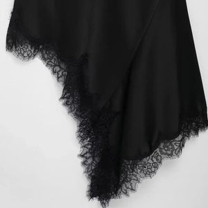 Vestido Assimétrico Acetinado Renda de Festa