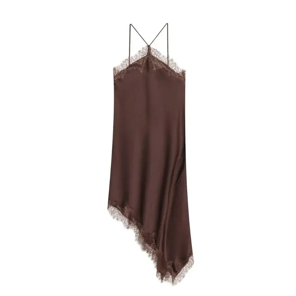 Vestido Assimétrico Acetinado Renda de Festa