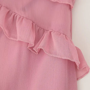 Vestido Boho Chic Longo Rosa com Babado Elegante