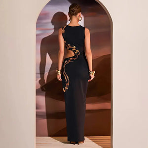 Vestido Elegante Preto Longo com Fenda Sexy Lateral