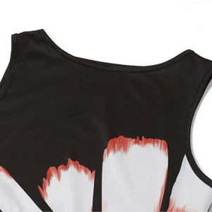 Vestido Longo Casual Preto Estampado com Recorte Lateral