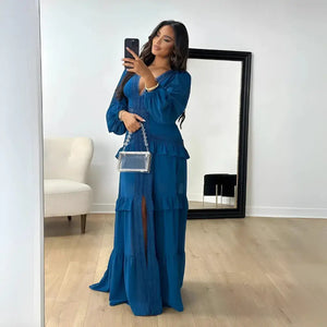 Vestido Longo Fluido Boho Chic com Babados Elegantes