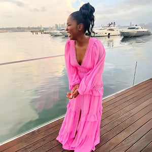 Vestido Longo Fluido Boho Chic com Babados Elegantes