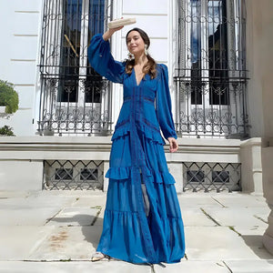 Vestido Longo Fluido Boho Chic com Babados Elegantes