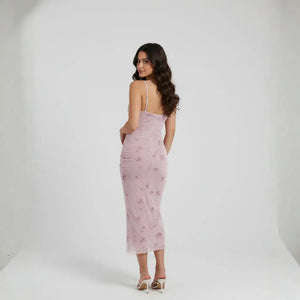 Vestido Midi Tule Estampado Elegante