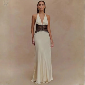 Vestido Para Réveillon Longo Decote Profundo Renda Elegante