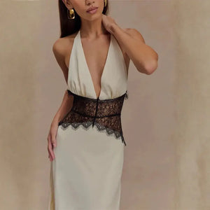 Vestido Para Réveillon Longo Decote Profundo Renda Elegante