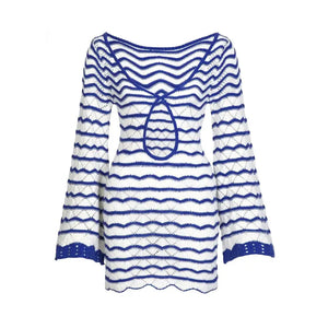 Vestido Saida de Praia Curto Elegante Listrado