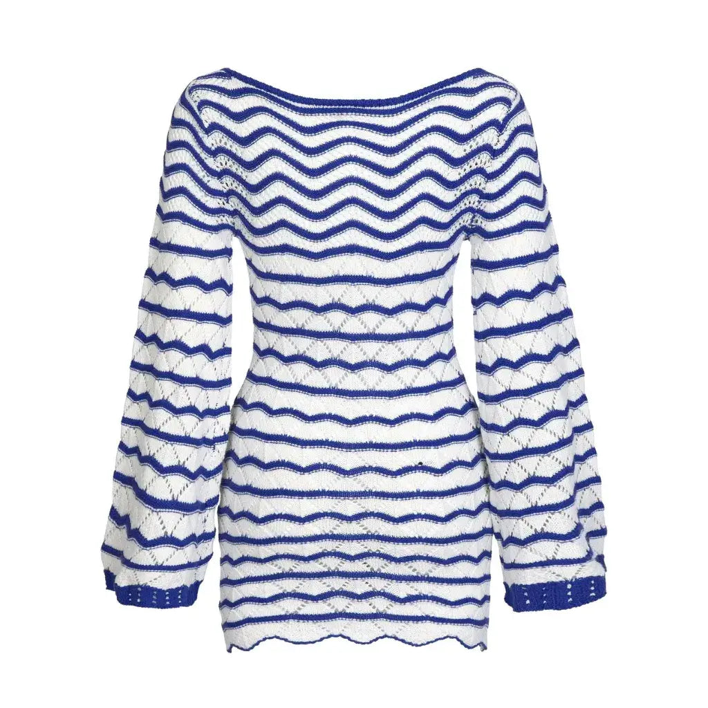 Vestido Saida de Praia Curto Elegante Listrado