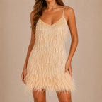 Vestido Feminino Curto de Paetê Franjas e Plumas – Anouk