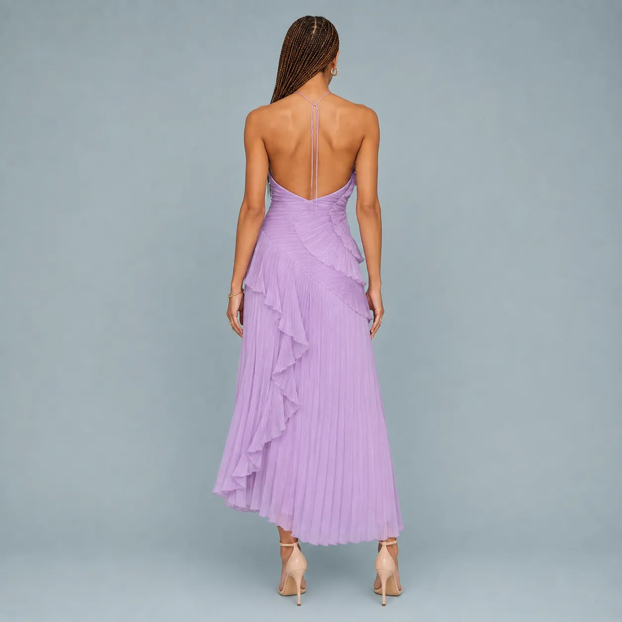 Vestido Feminino Longo Assimétrico Babados – Aurélie