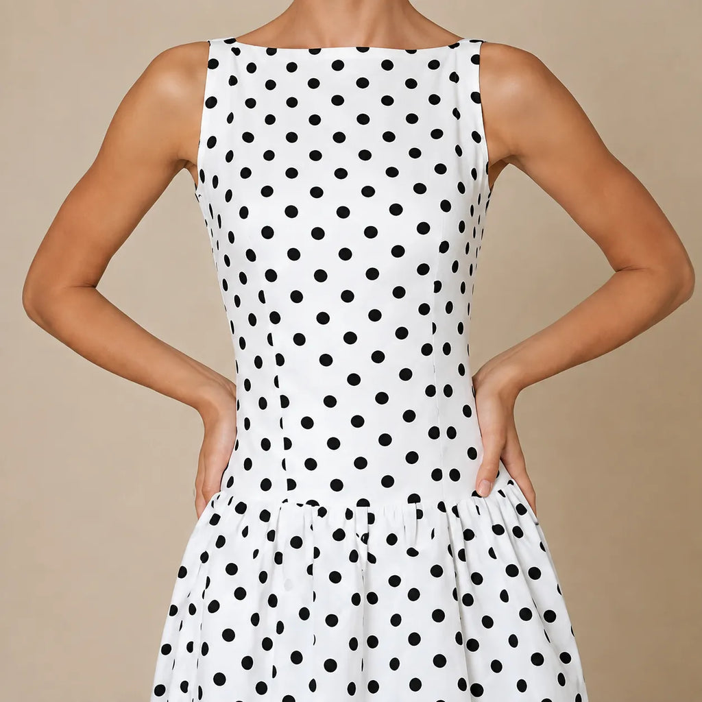 Vestido Feminino Longo Poá Preto e Branco – Camille
