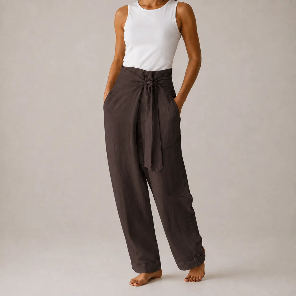 Calça Pantalona Feminina Linho com Cintura Alta – Anaïs